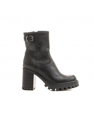 Paoyama boots noires style motarde en cuir à talon bloc