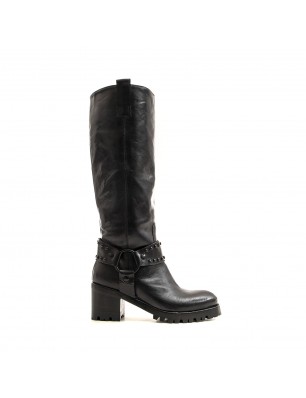 Jo Ghost bottes tube biker en cuir glacé noir